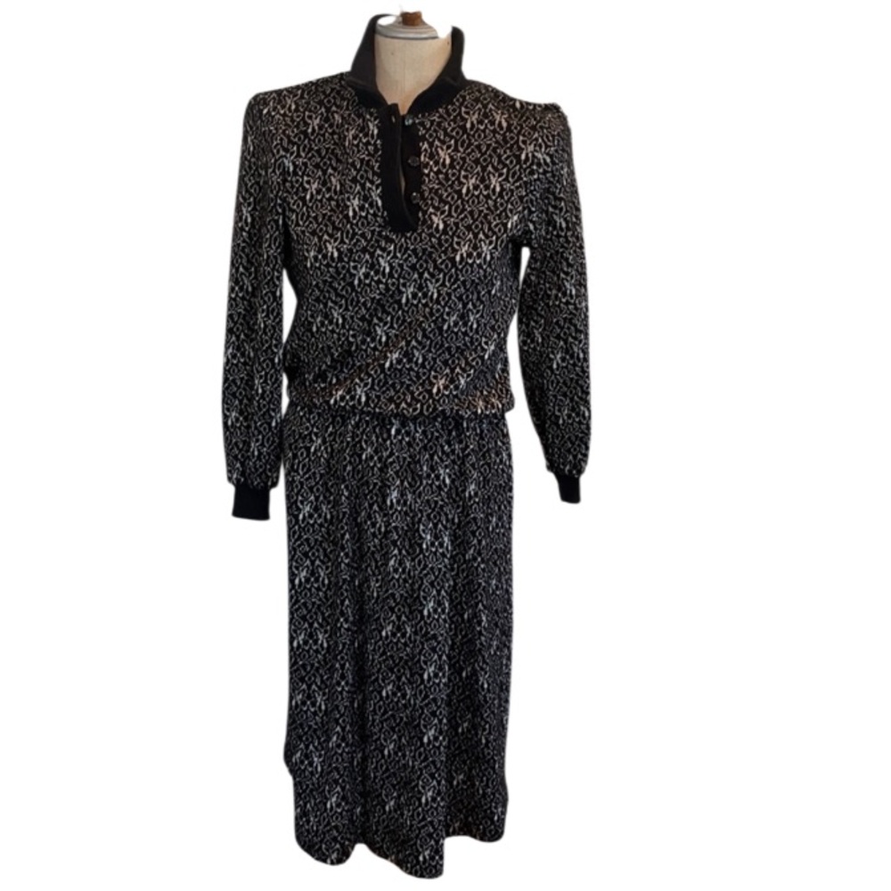 Taurus II black white floral knit sweater dress women’s size 6